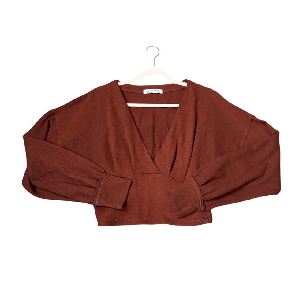 We The Free Free People Rust Waffle Knit Deep V-Neck Cropped Dolman Top Large